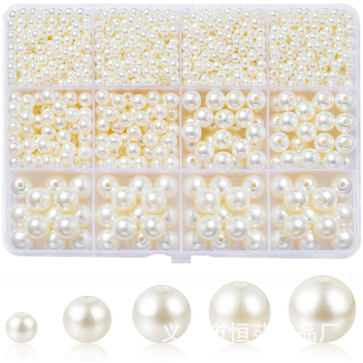 Mixed-assortment drilled ABS faux pearl beads for DIY jewelry making (bracelets, necklaces, hair accessories).