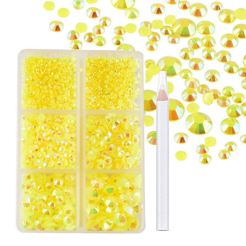 Approx. 2,000 Pieces 6-Compartment Set of Flat-Back Resin Rhinestones  Nail Art Decorations & DIY Accessories for Phone Cases and "Violent Bear" Figures