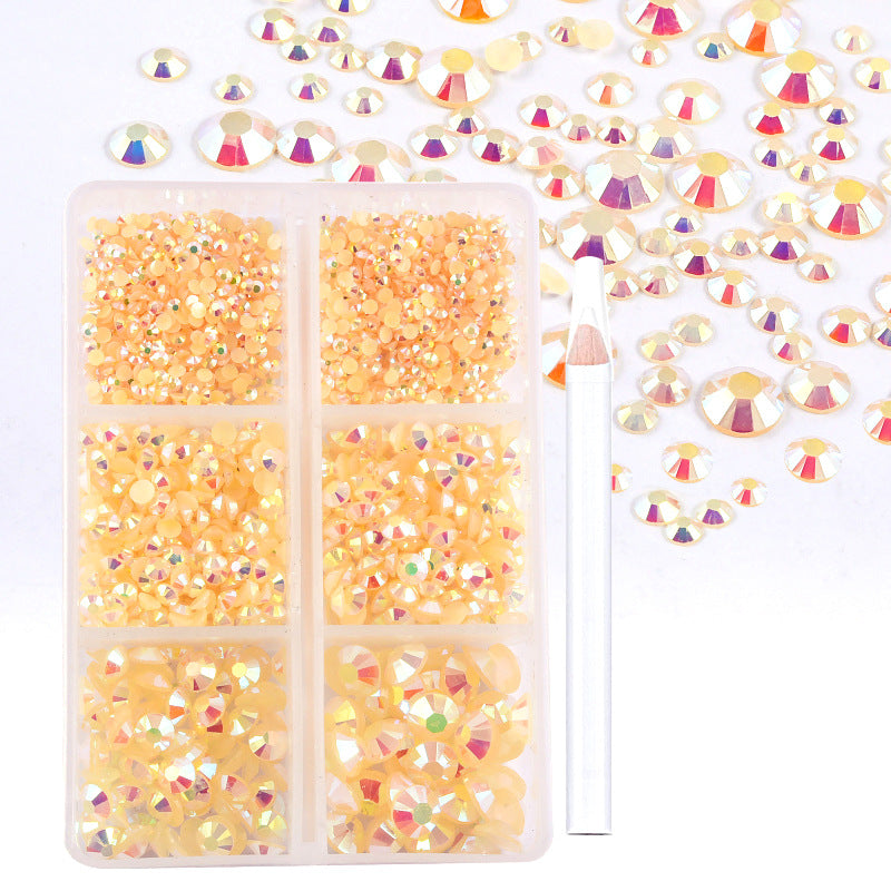 Approx. 2,000 Pieces 6-Compartment Set of Flat-Back Resin Rhinestones  Nail Art Decorations & DIY Accessories for Phone Cases and "Violent Bear" Figures