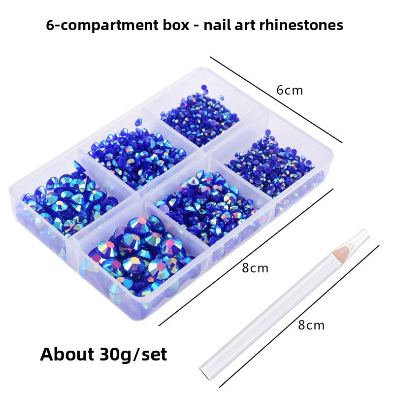 Approx. 2,000 Pieces 6-Compartment Set of Flat-Back Resin Rhinestones  Nail Art Decorations & DIY Accessories for Phone Cases and "Violent Bear" Figures