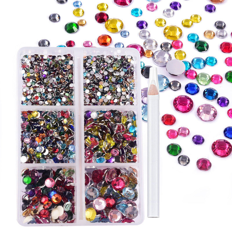 Approx. 2,000 Pieces 6-Compartment Set of Flat-Back Resin Rhinestones  Nail Art Decorations & DIY Accessories for Phone Cases and "Violent Bear" Figures