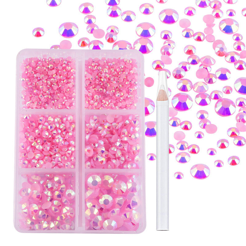 Approx. 2,000 Pieces 6-Compartment Set of Flat-Back Resin Rhinestones  Nail Art Decorations & DIY Accessories for Phone Cases and "Violent Bear" Figures