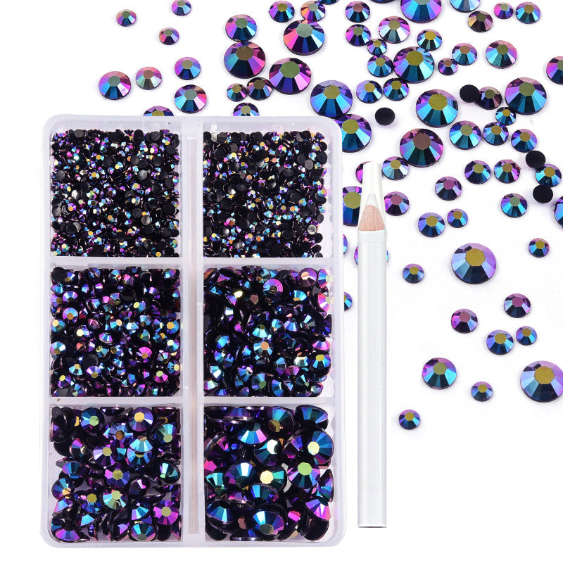 Approx. 2,000 Pieces 6-Compartment Set of Flat-Back Resin Rhinestones  Nail Art Decorations & DIY Accessories for Phone Cases and "Violent Bear" Figures