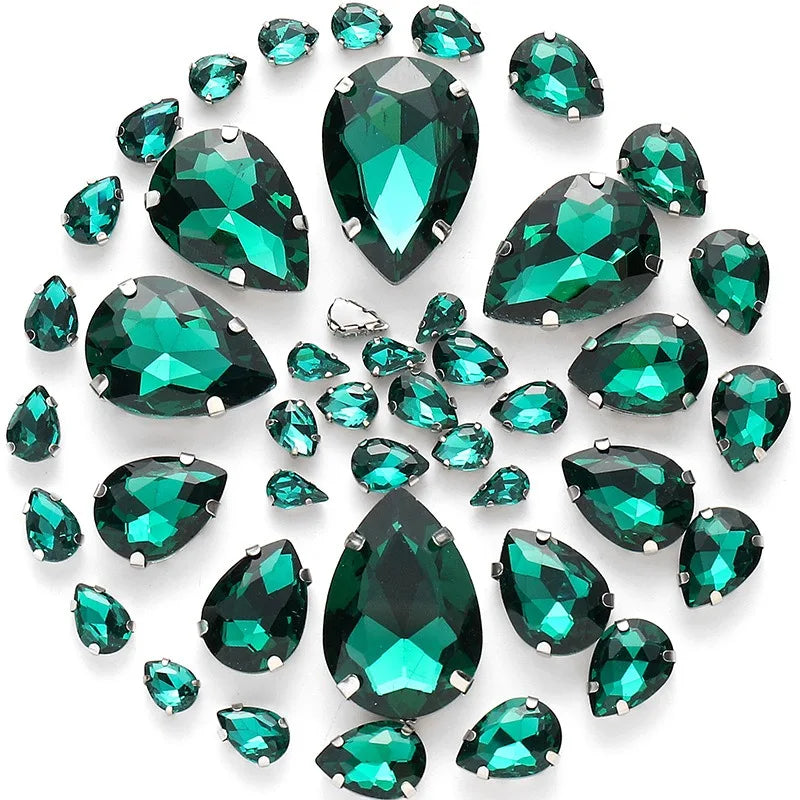 50pcs crystal  Rhinestones teardrop mixed size Stones with white k claw  Sew on accessories shoes bag diy