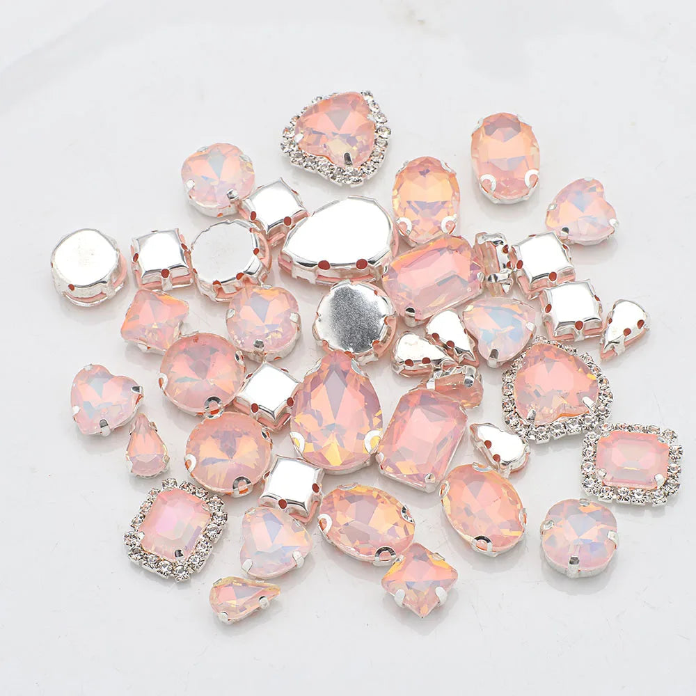 Mix Shape jelly Glass Rhinestones Silver Flatback Claw Gems for Craft stones Sew-On for Dress Clothes Decoration 40pcs