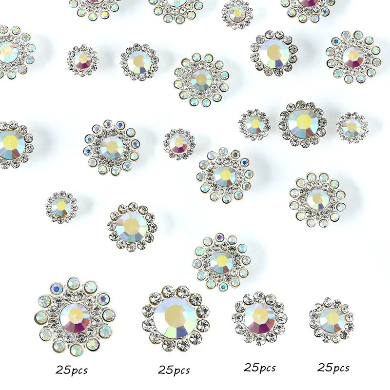 100pcs mixed size Sew-On Rhinestones Glitter for DIY Crafts Clothing Decoration Sparkling Bling round Shape Stones