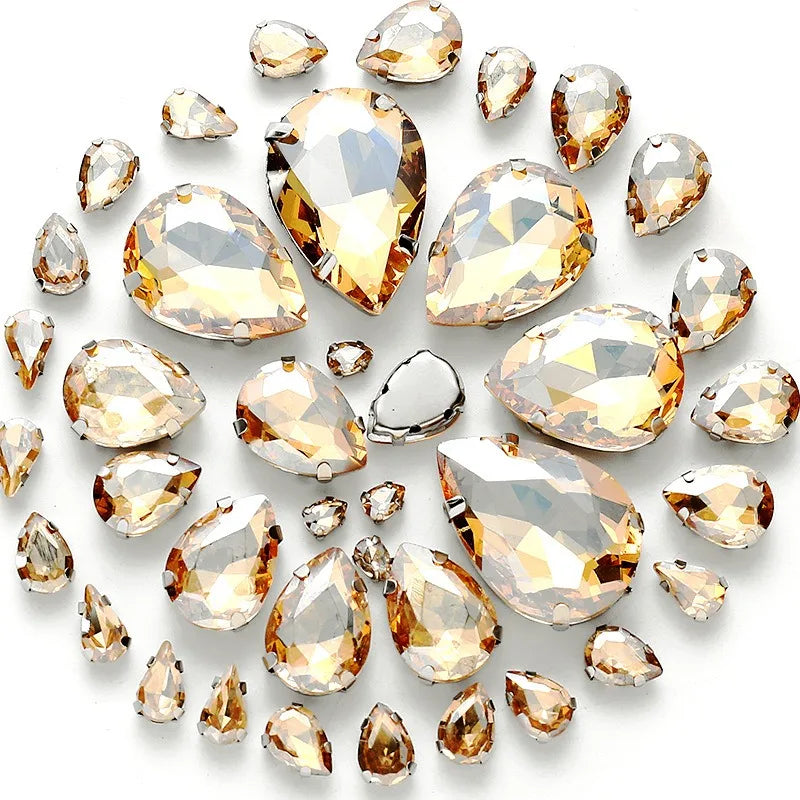 50pcs crystal  Rhinestones teardrop mixed size Stones with white k claw  Sew on accessories shoes bag diy