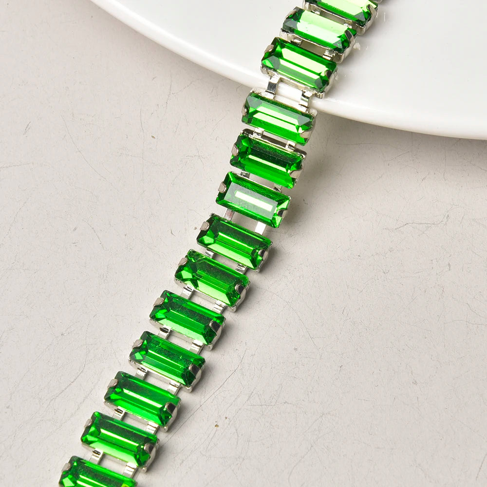 3 Yard Glass Strip Tape Crystal Trim Strass Applique 5*10mm Rectangle Rhinestone Cup Chain Diy Bridal Outfit Clothes Accessories