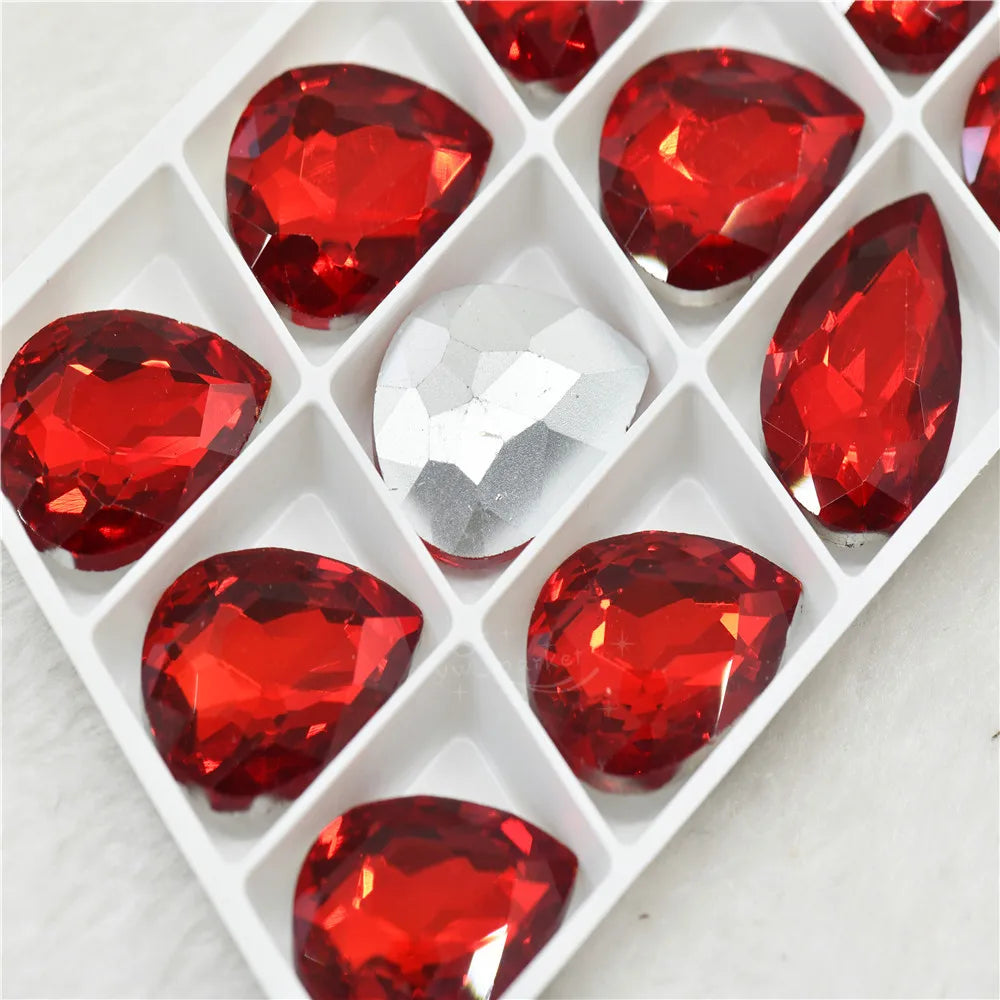 Bulk Glitter Rhinestone Crystal Glass Beads Pointback Teardrop Stones for Needlework Jewelry Crafting Supplies