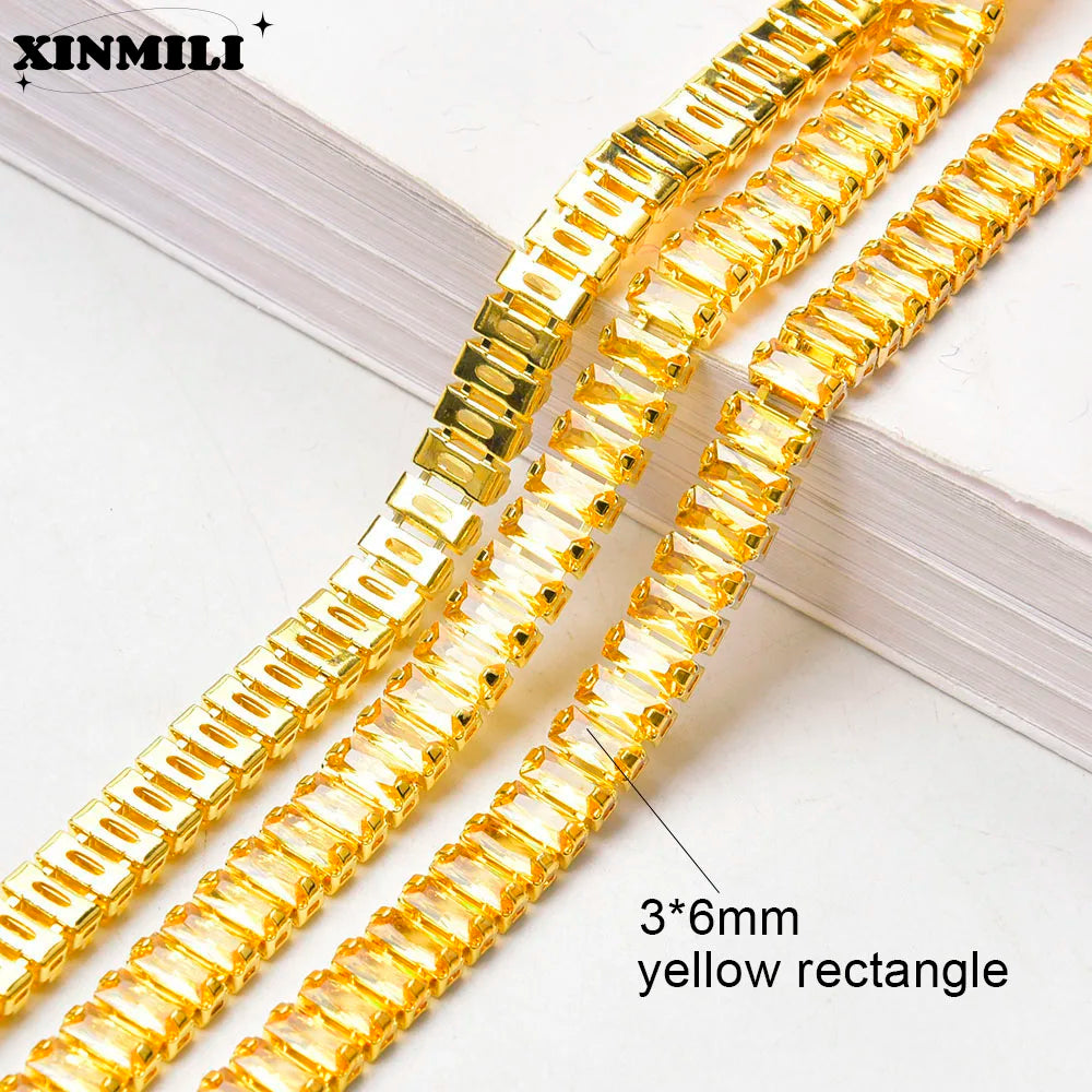 Shiny Crystal Zircon Rectangle Chain Decorative Nail Art Jewelry Findings Rhinestone Trim for Clothes Shoes Ornament Accessories