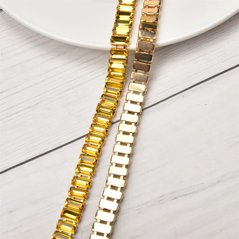 3 Yard Glass Strip Tape Crystal Trim Strass Applique 5*10mm Rectangle Rhinestone Cup Chain Diy Bridal Outfit Clothes Accessories