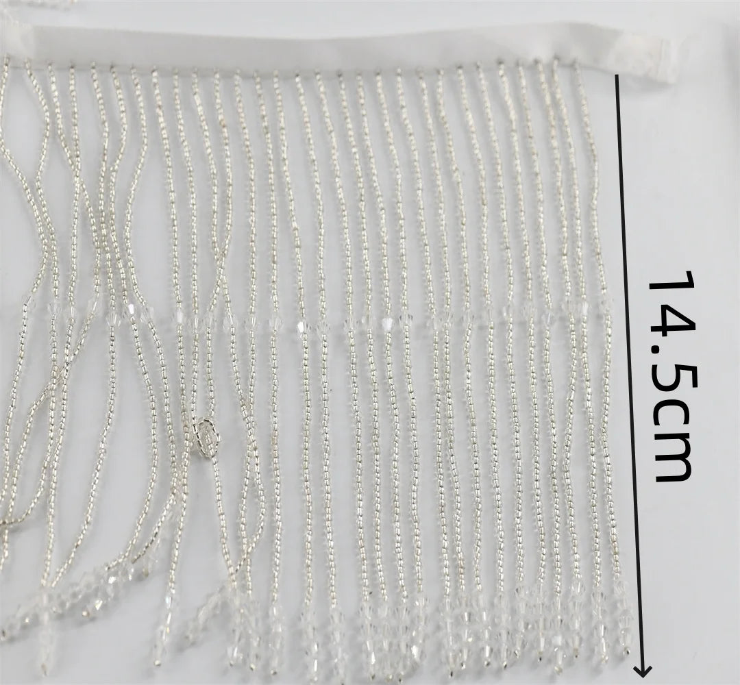 1 yard 14.5cm glass Beaded Fringe beaded fringe with pendant Lamp Costume Trim Crafts  fringes for dress sewing