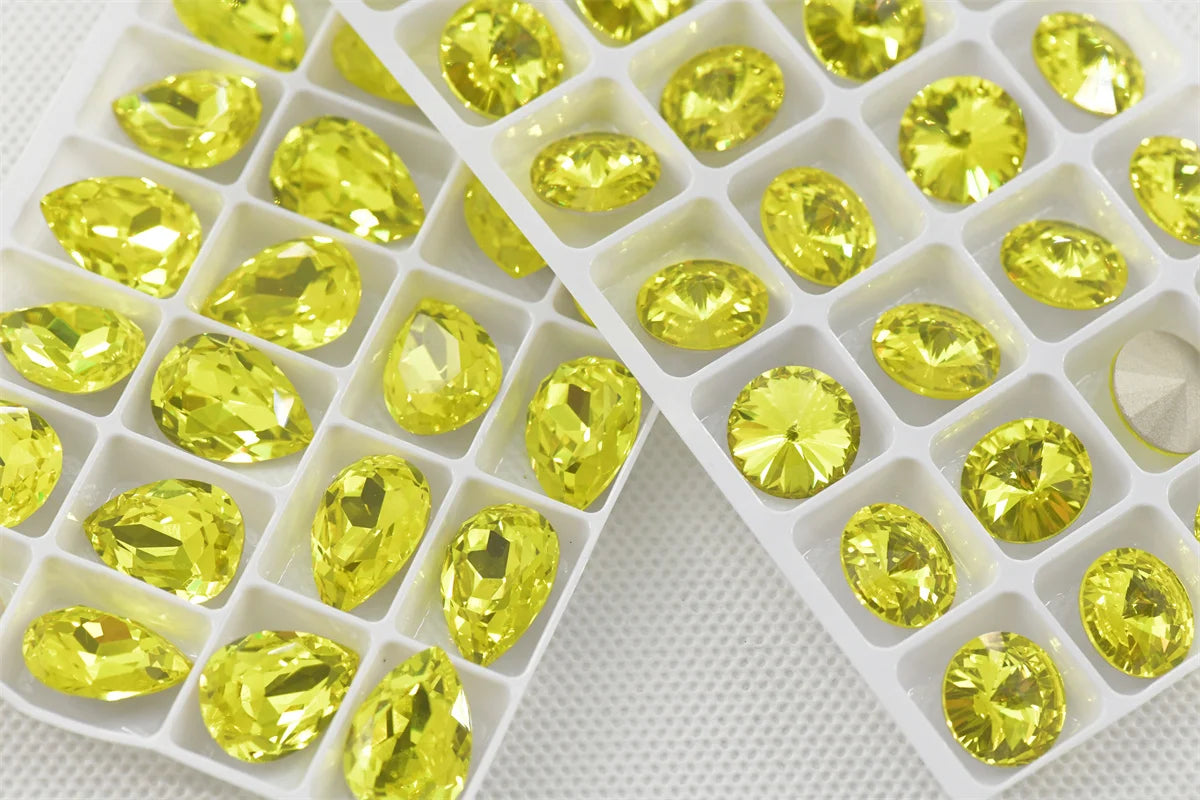 K9 Lemon Yellow Glass Rivoli Teardrop Strass Stones: Bulk Craft Beads