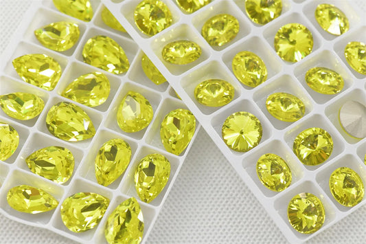 K9 Lemon Yellow Glass Rivoli Teardrop Strass Stones: Bulk Craft Beads