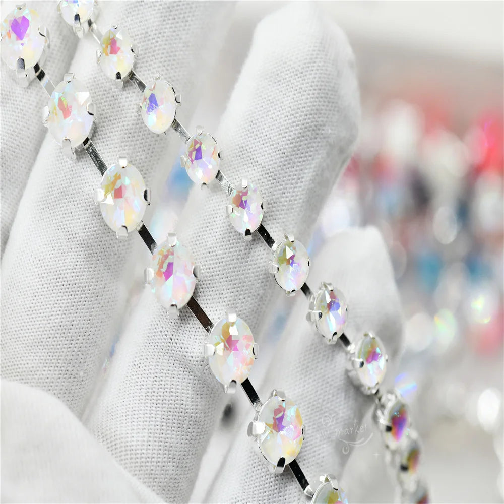 Gem Flower Rhinestones Chain  handmade Applique Strass silver claw for wedding dress sewing Jewelry making ss38  ss28