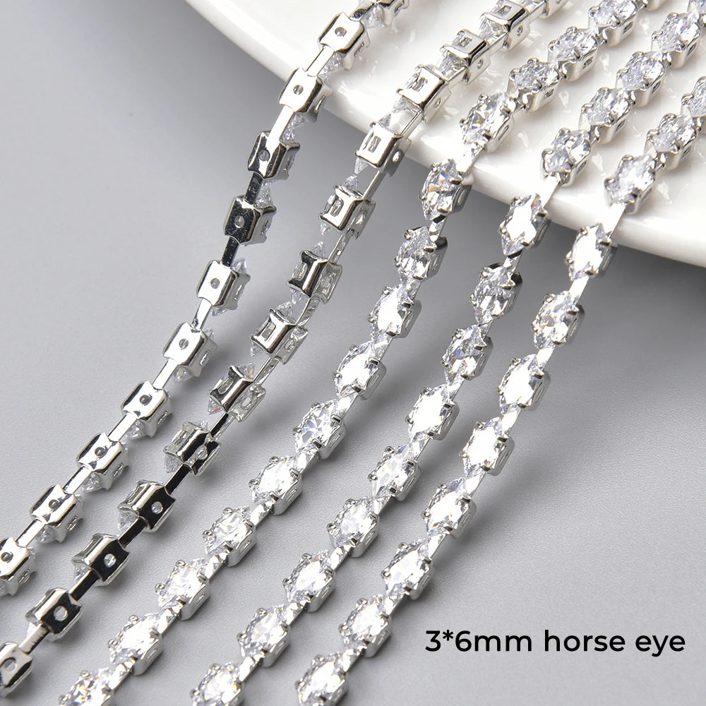 Horse Eye Zircon Chain,Sparkling Decorative Crystal Trim, Rhinestone Strip, DIY Clothes Accessories, Pink, Red, Green, Purple