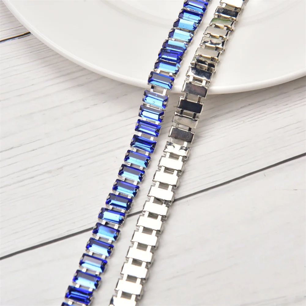 3 Yard Glass Strip Tape Crystal Trim Strass Applique 5*10mm Rectangle Rhinestone Cup Chain Diy Bridal Outfit Clothes Accessories