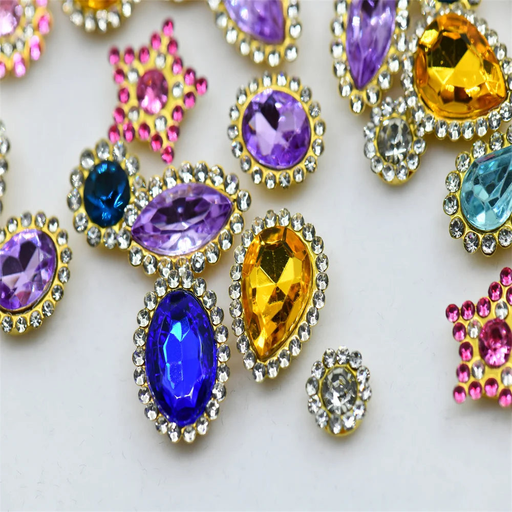 50pcs Glitter Mixed Shape mixed size sunflower Acrylic stones Rhinestone with gold Claw Acrylic sewing apliques  glitter