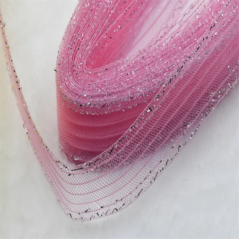 crinoline horsehair with in silver thread braid Mesh Fabric Soft Polyester Wedding Dress skirt making crafts