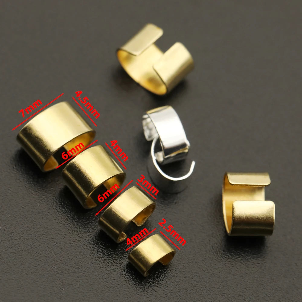200pcs Brass Metal Crimp Beads Cord End Caps Slide Spacers DIY Jewelry Findings for Leather Rope Bracelet Necklace Making