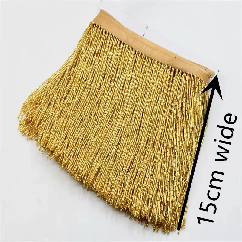 5 Yards 15cm Beaded Tassel Fringe Handmade Trimming for Costumes Dresses Crafts Sew on Decorative Edge
