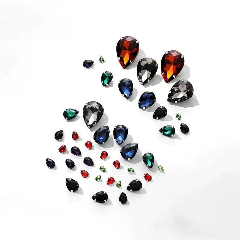 50pcs crystal  Rhinestones teardrop mixed size Stones with white k claw  Sew on accessories shoes bag diy