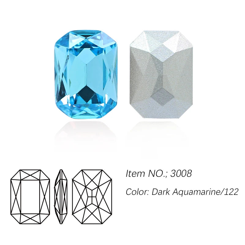 K9 Glass Rectangle Octagon Strass Diamond for Clothes, Nail Art, Rhinestone 3D Pointback, Fancy Stone Gems, Bling Crystal, DIY