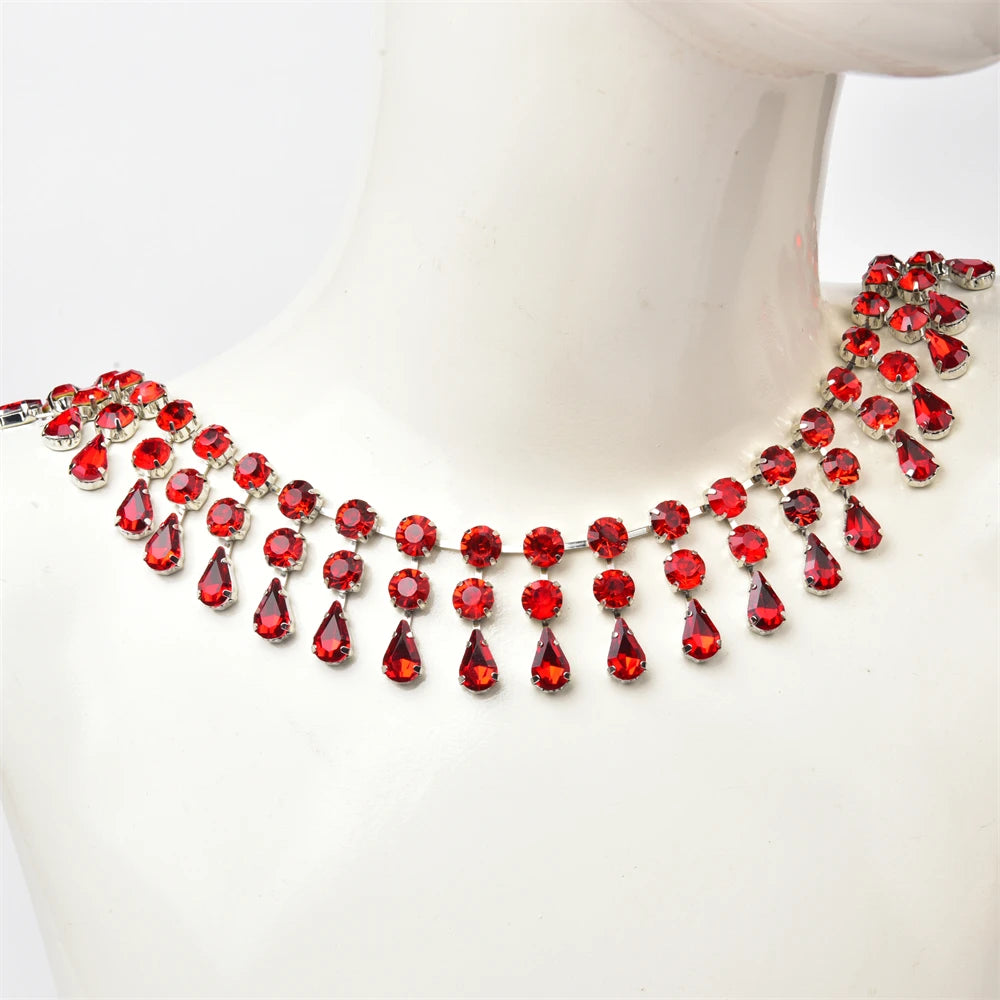 3.4cm Width Fancy Glass Crystal Drop Tassel Trim Decorative Rhinestone Cup Chain For Dress Shoes Diy Jewelry Making Accessories