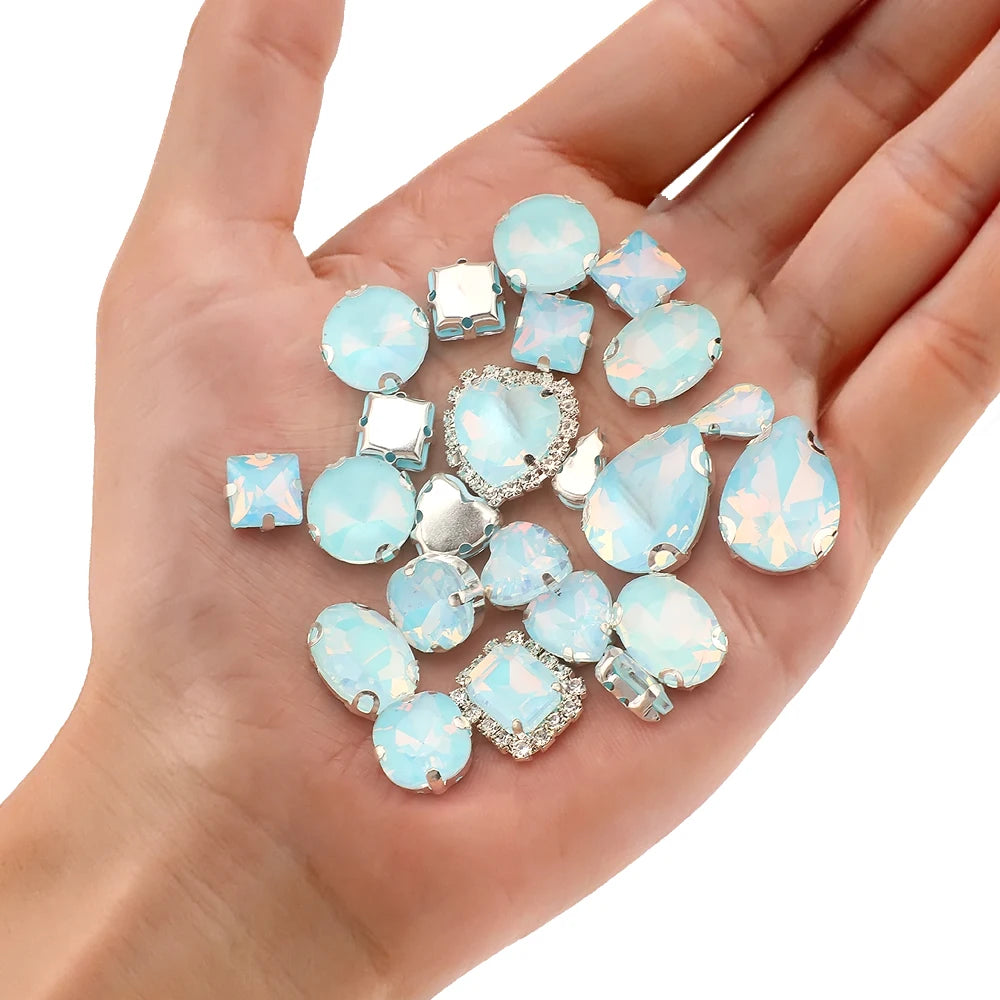 Mix Shape jelly Glass Rhinestones Silver Flatback Claw Gems for Craft stones Sew-On for Dress Clothes Decoration 40pcs