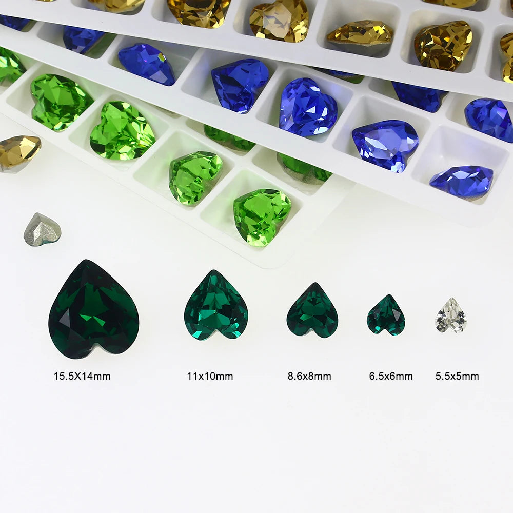 Crystal  Fancy Stone Pointed Back Rhinestones Heart Shape Glue On Crystal Beads K9 Glass Loose Diamond For Jewelry Making DIY