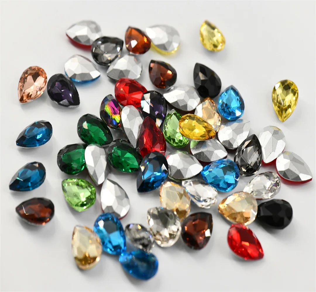 30x40mm  big stones Rhinestone crystal Glass beads Pointback teardrop  for needlework jewelery making