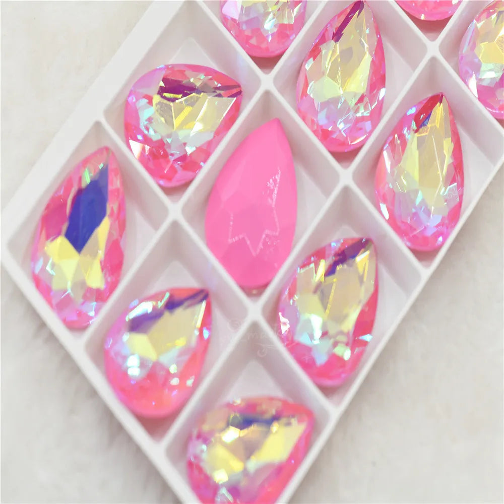 Bulk Glitter Rhinestone Crystal Glass Beads Pointback Teardrop Stones for Needlework Jewelry Crafting Supplies