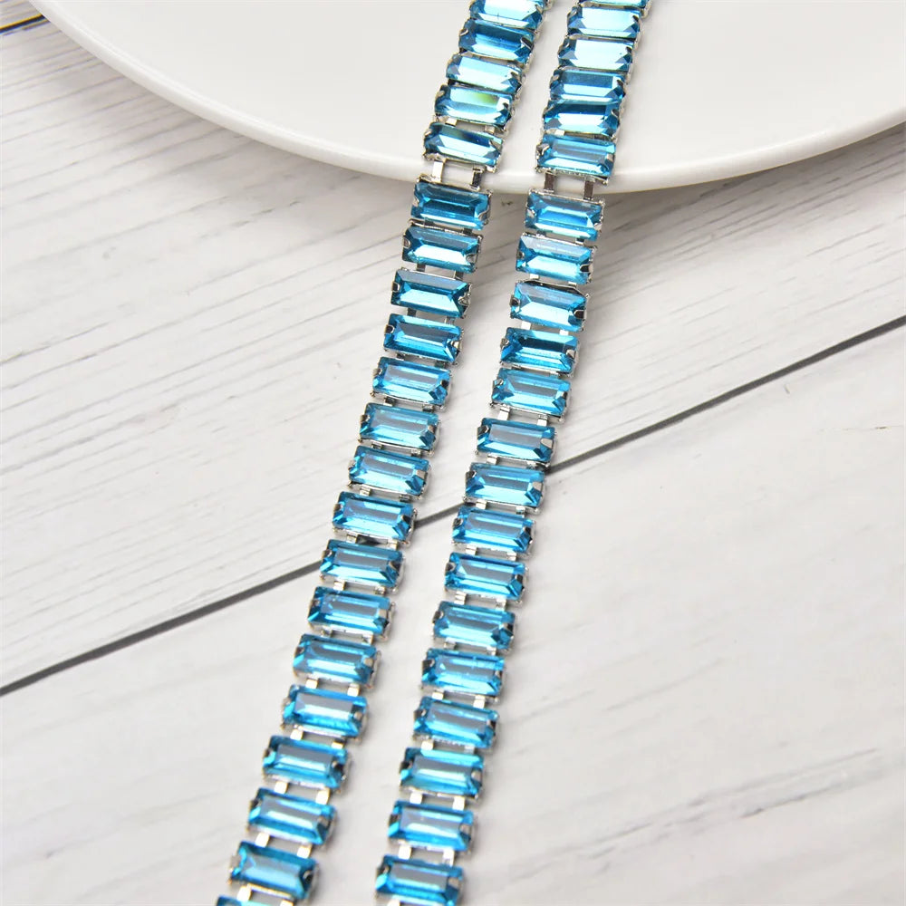 3 Yard Glass Strip Tape Crystal Trim Strass Applique 5*10mm Rectangle Rhinestone Cup Chain Diy Bridal Outfit Clothes Accessories