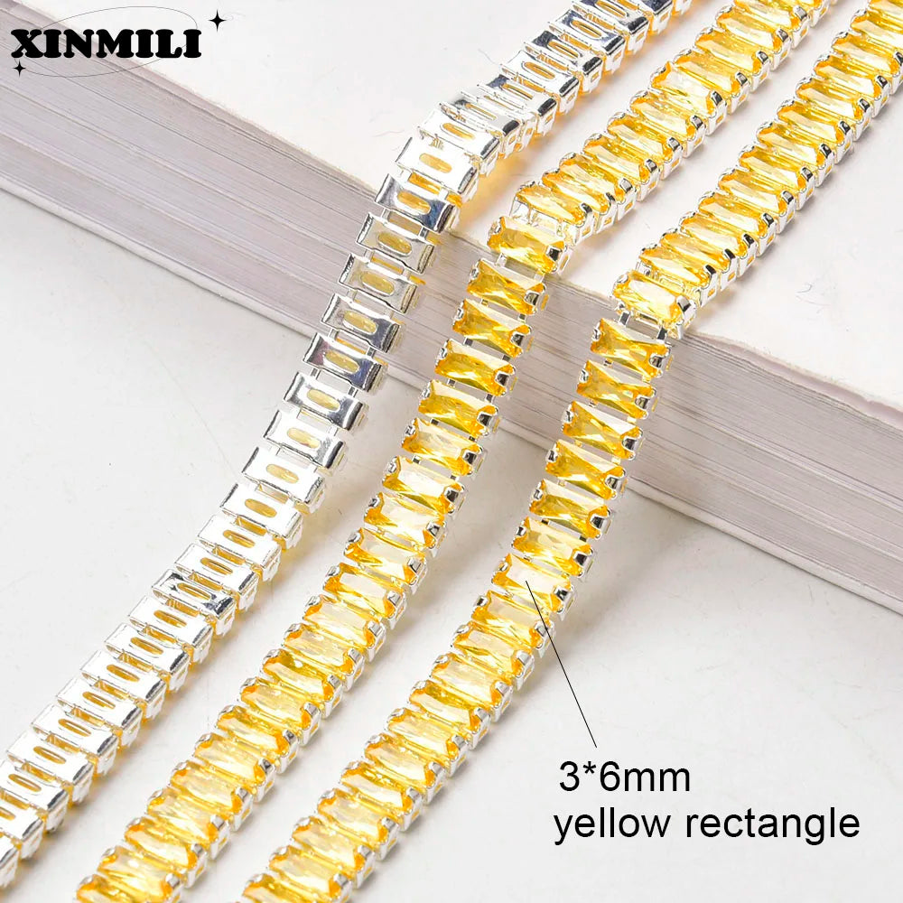 Shiny Crystal Zircon Rectangle Chain Decorative Nail Art Jewelry Findings Rhinestone Trim for Clothes Shoes Ornament Accessories