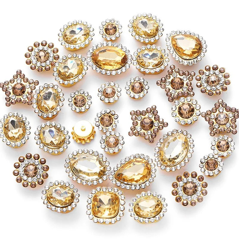 50pcs Glitter Mixed Shape mixed size sunflower Acrylic stones Rhinestone with gold Claw Acrylic sewing apliques  glitter