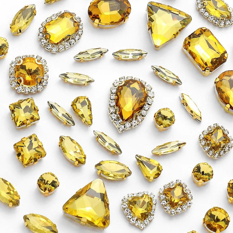 New gold claw 50pcs mixed Glitter Rhinestone Sew on Claw Buckle Crystal DIY Craft Wedding Accessories