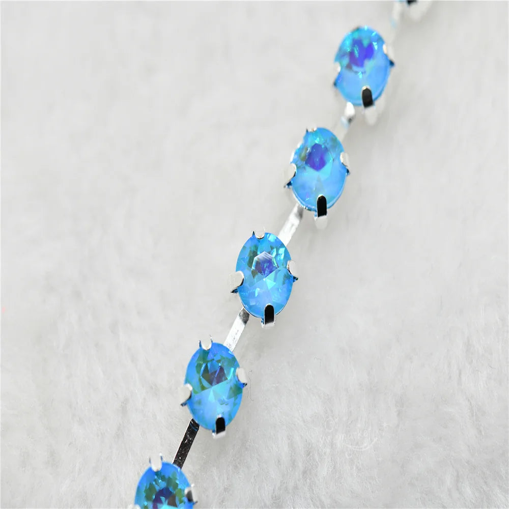 Gem Flower Rhinestones Chain  handmade Applique Strass silver claw for wedding dress sewing Jewelry making ss38  ss28