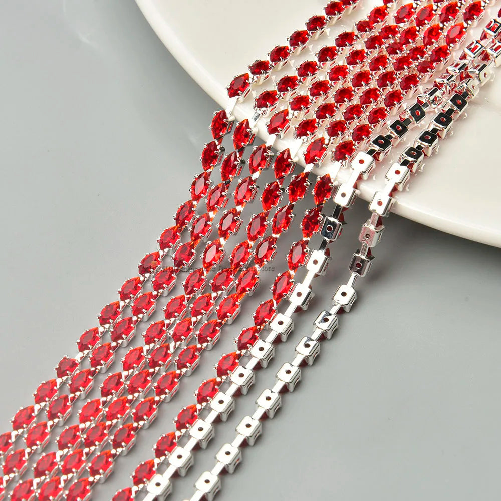Horse Eye Zircon Chain,Sparkling Decorative Crystal Trim, Rhinestone Strip, DIY Clothes Accessories, Pink, Red, Green, Purple