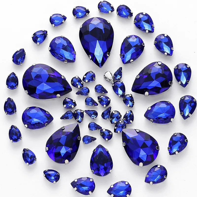 50pcs crystal  Rhinestones teardrop mixed size Stones with white k claw  Sew on accessories shoes bag diy