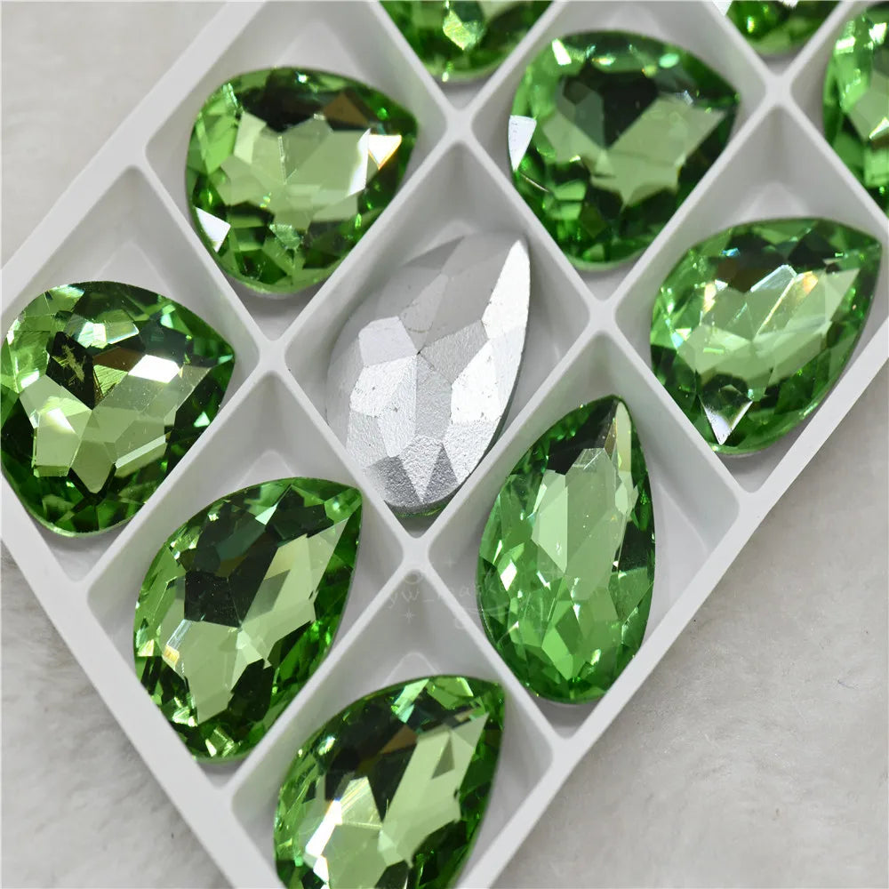Bulk Glitter Rhinestone Crystal Glass Beads Pointback Teardrop Stones for Needlework Jewelry Crafting Supplies