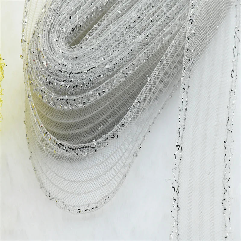 crinoline horsehair with in silver thread braid Mesh Fabric Soft Polyester Wedding Dress skirt making crafts