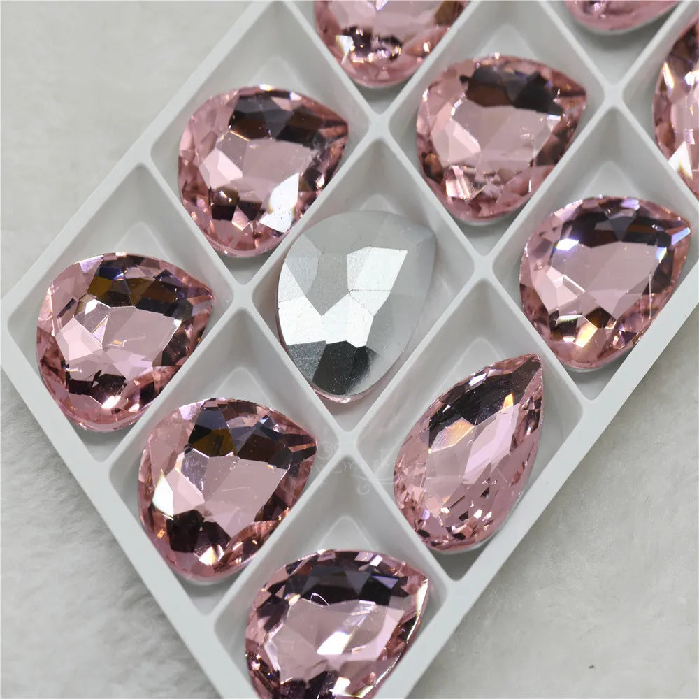 Bulk Glitter Rhinestone Crystal Glass Beads Pointback Teardrop Stones for Needlework Jewelry Crafting Supplies