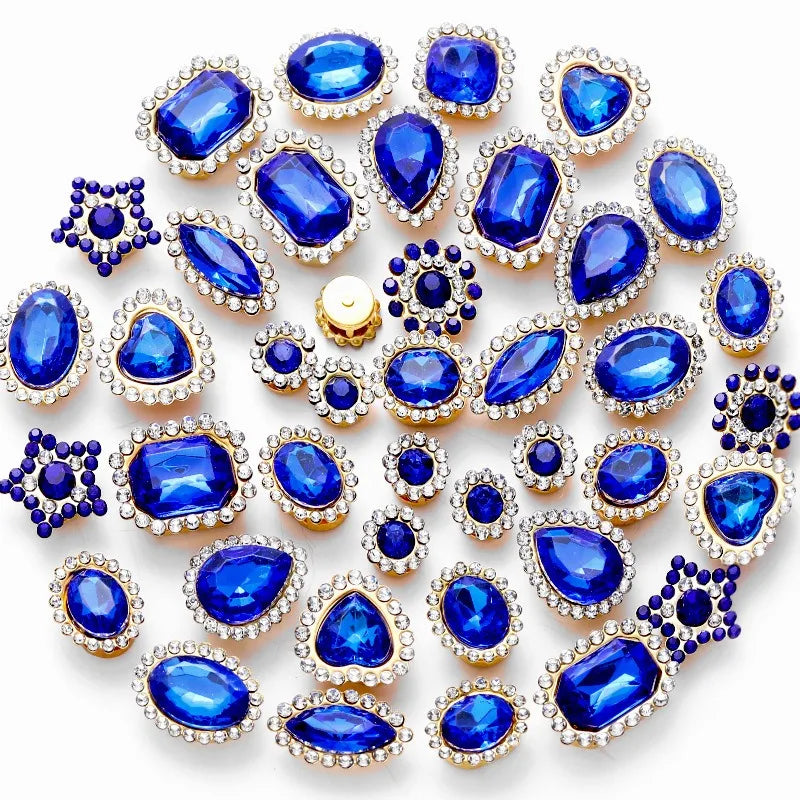 50pcs Glitter Mixed Shape mixed size sunflower Acrylic stones Rhinestone with gold Claw Acrylic sewing apliques  glitter