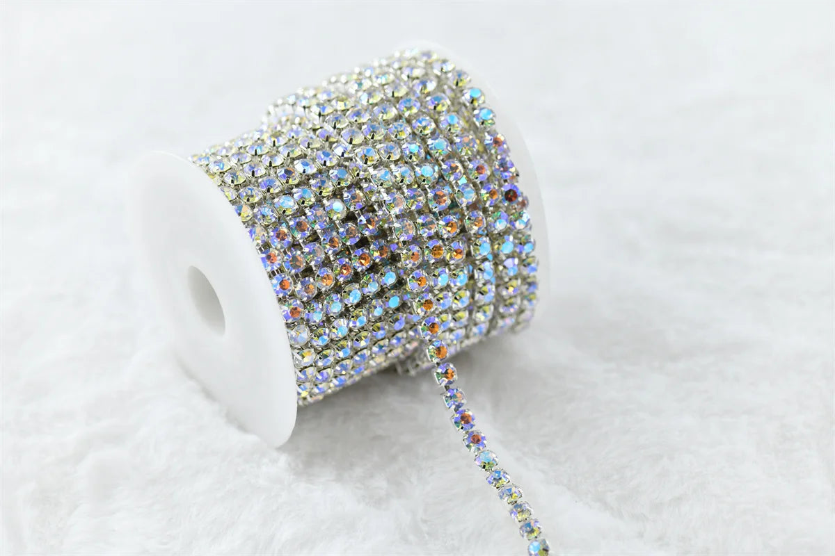 ss20 5mm chains  for needlework Crystal Rhinestone Chain Silver Trim Costume Bridal Sewing 10 yards garment crafts