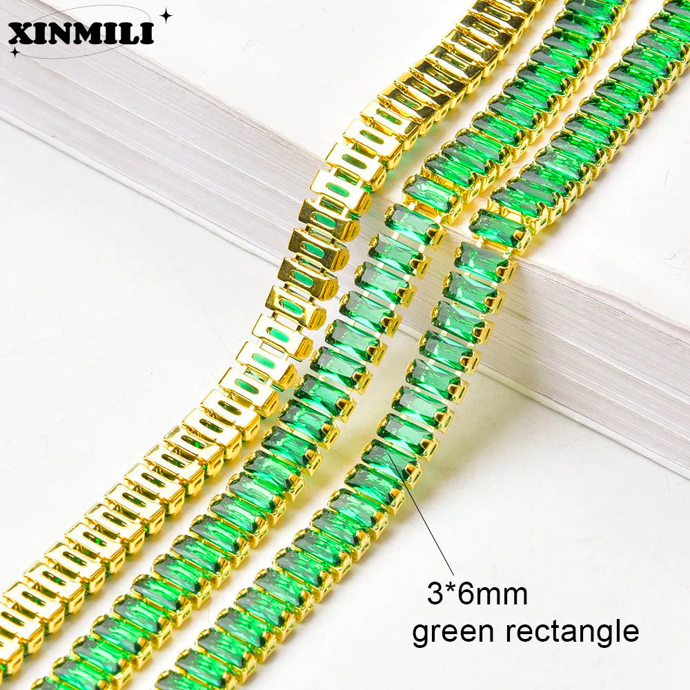 Shiny Crystal Zircon Rectangle Chain Decorative Nail Art Jewelry Findings Rhinestone Trim for Clothes Shoes Ornament Accessories
