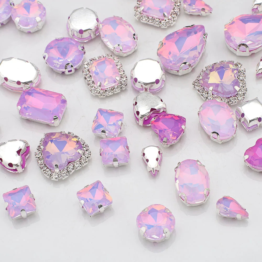 Mix Shape jelly Glass Rhinestones Silver Flatback Claw Gems for Craft stones Sew-On for Dress Clothes Decoration 40pcs