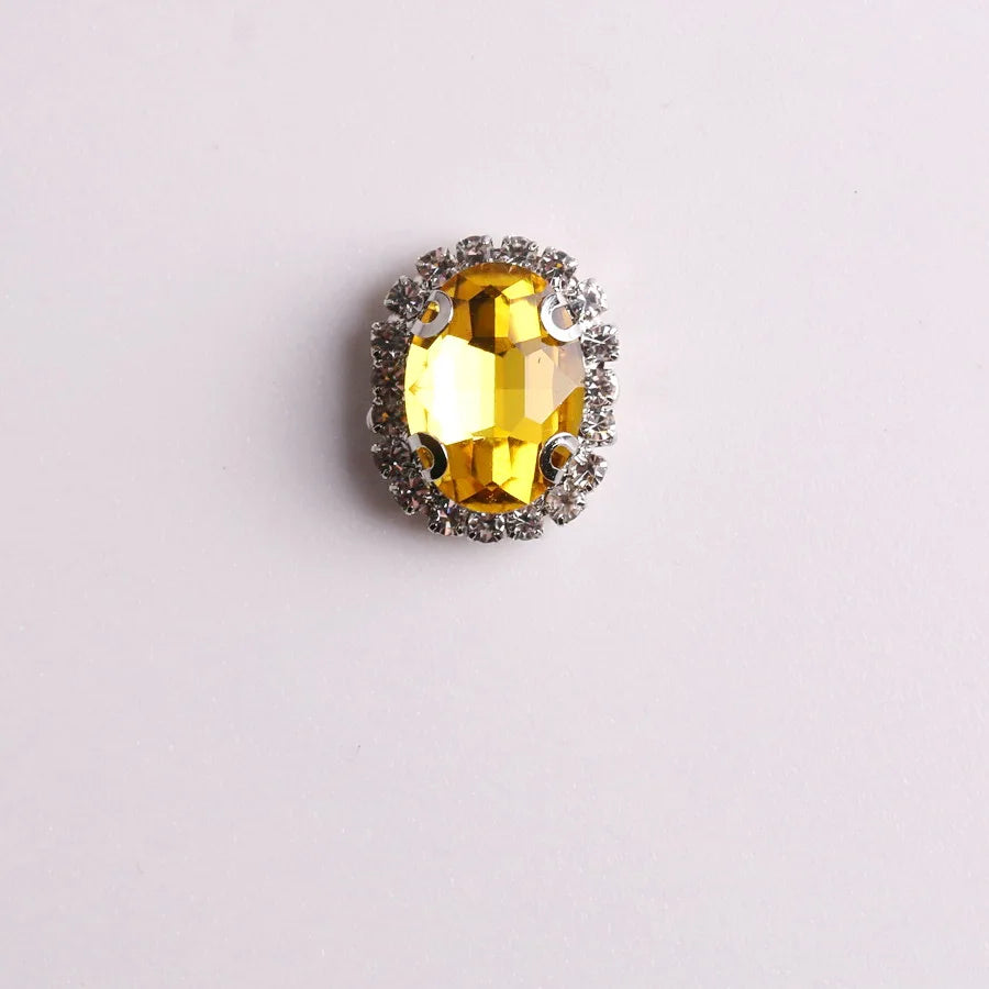 Oval shape Glass crystal with rhinestone chain in Silver metal claw settings Sew on beads clothes shoes diy trim