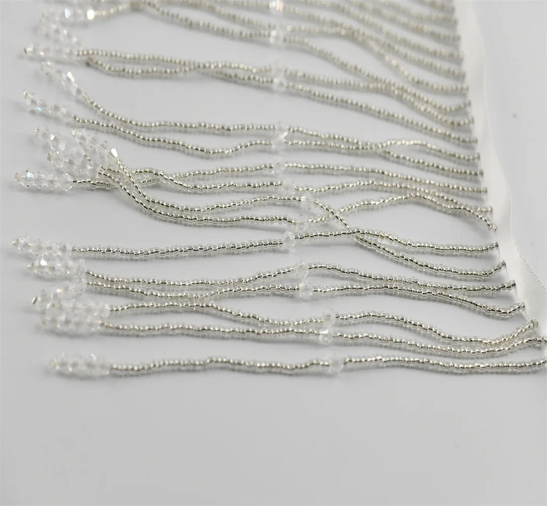 1 yard 14.5cm glass Beaded Fringe beaded fringe with pendant Lamp Costume Trim Crafts  fringes for dress sewing