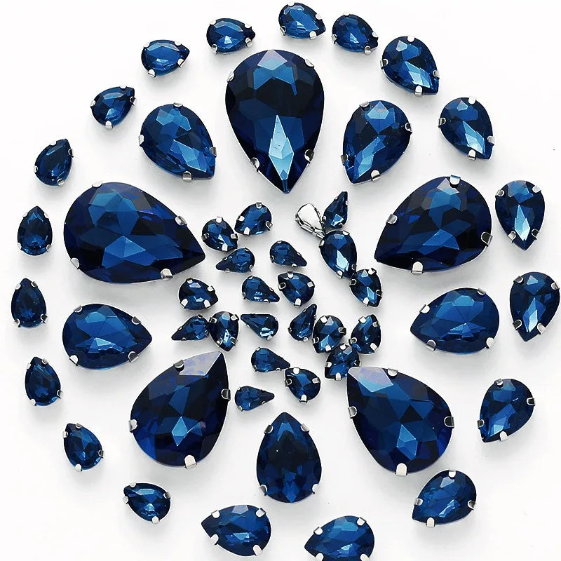 50pcs crystal  Rhinestones teardrop mixed size Stones with white k claw  Sew on accessories shoes bag diy