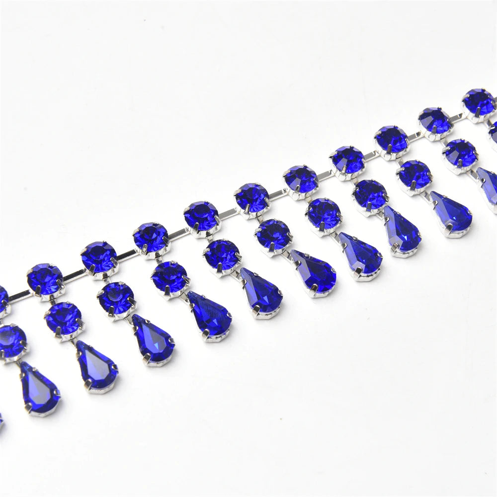 3.4cm Width Fancy Glass Crystal Drop Tassel Trim Decorative Rhinestone Cup Chain For Dress Shoes Diy Jewelry Making Accessories